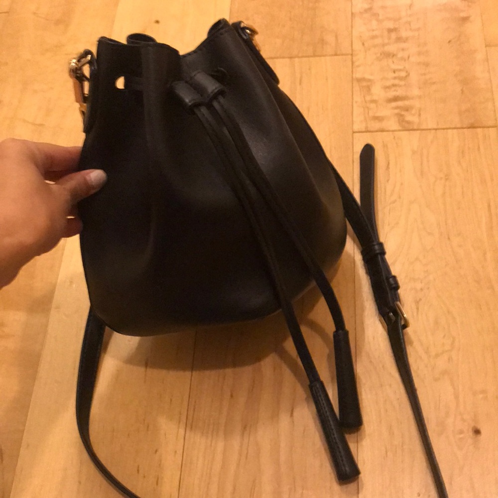 Black leather bucket bag